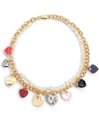Bimba Y Lola - Double-Chain Necklace With Pearl Hearts And Logo - Lyst
