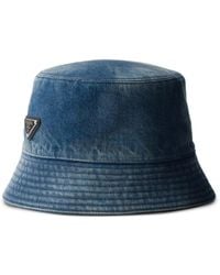 Prada - Triangle-Logo Denim Bucket Hat - Lyst
