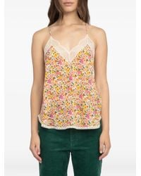Zadig & Voltaire - Floral-Print Lace-Trim Top - Lyst