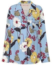 Marni - Floral-Print Long-Sleeve Satin Shirt - Lyst