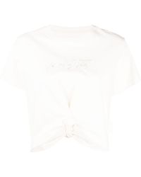 Izzue - Slogan-embroidered Cropped T-shirt - Lyst