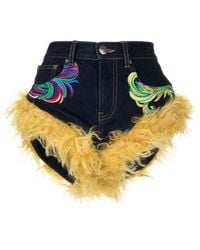 Area - Wool-Trim Denim Shorts - Lyst