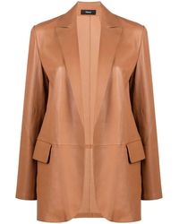 Theory - Leather Open Front Blazer - Lyst