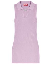 DIESEL - Robe Courte Polo En Maille Côtelée Mélangée De Soie - Lyst
