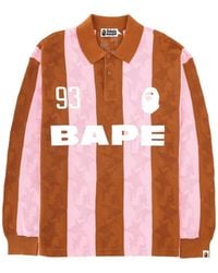 A Bathing Ape - Striped Long-Sleeve Polo Shirt - Lyst