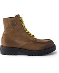 Prada - Aged Suede Lace-Up Ankle Boots - Lyst