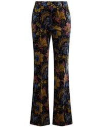 Etro - Cotton Velvet Trousers With Floral Overprint - Lyst