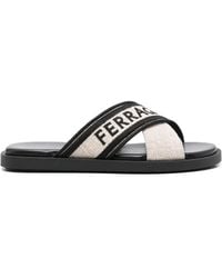 Ferragamo - Logo-Embroidered Crossover-Strap Sandals - Lyst