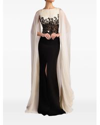 Gatti Nolli by Marwan - Embroidered Cape-Sleeve Gown - Lyst