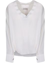 ERMANNO FIRENZE - Pearl-Embellished V-Neck Blouse - Lyst
