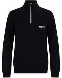 BOSS - Quarter-Zip Logo-Print Sweater - Lyst