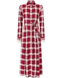 Pinko - Long Shirt Dress With Check Pattern And Belt - Lyst