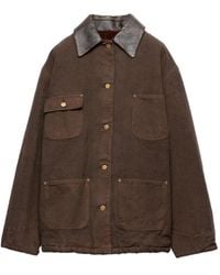 Prada - Veste En Toile À Col En Cuir - Lyst