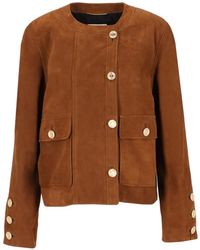 Saint Laurent - Chaqueta Corta De Ante Y Piel De Borrego - Lyst