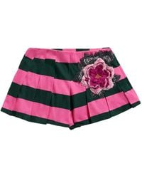 Area - Geplooide Gestreepte Shorts Verfraaid Met Bloemen - Lyst