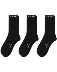 A Bathing Ape - Logo-Embellished Socks (Pack Of Three) - Lyst