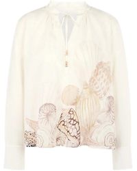 Marc Cain - Seashell-Print Tie-Neck Blouse - Lyst