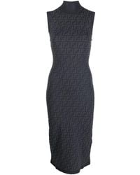 Fendi - Ff-intarsia Knit Ribbed-knit Midi Dress - Lyst