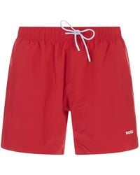BOSS - Short De Bain À Lien De Resserrage Et Logo Imprimé - Lyst