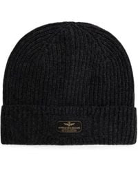 Aeronautica Militare - Ribbed-Knit Logo-Patch Beanie Hat - Lyst