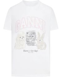 Ganni - Cotton Animal-Print T-Shirt - Lyst