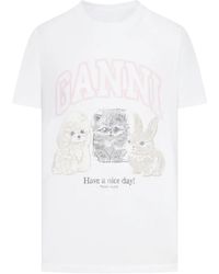 Ganni - Cotton Animal-Print T-Shirt - Lyst