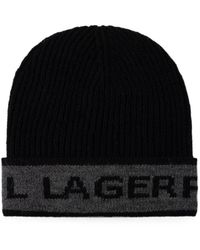 KARL LAGERFELD - Logo-Intarsia Ribbed Beanie Hat - Lyst