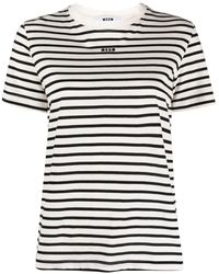 MSGM - Logo-embroidered Striped T-shirt - Lyst