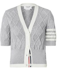 Thom Browne - Argyle Pointelle 4-Bar Cardigan - Lyst