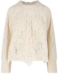 Ermanno Scervino - Cable-Knit Lace-Insert Sweater - Lyst