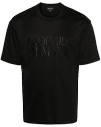 Giorgio Armani - Logo-embroidered Cotton T-shirt - Lyst