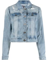 DKNY - Ripped-detailing Cropped Denim Jacket - Lyst