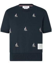 Thom Browne - Sailboat-Embroidered Milano-Rib T-Shirt - Lyst