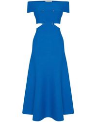 McQueen - Off-Shoulder Flared Midi Dress - Lyst
