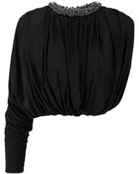 Self-Portrait - Jersey Asymmetric Sleeve Top - Lyst