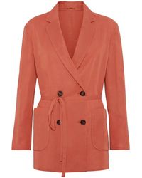 Brunello Cucinelli - Double-Breasted Belted Cotton Blazer - Lyst
