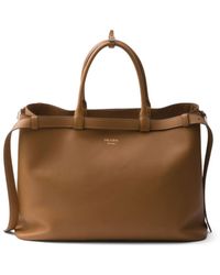Prada - Buckle Leather Handbag With Double Belt - Lyst