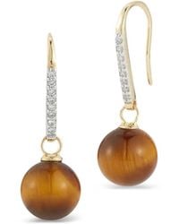 Mateo - Single Tiger-Eye And Diamond Drop Earrings - Lyst