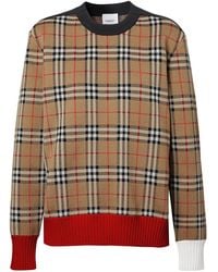 Burberry Button Detail Check Technical Wool Jacquard Sweater - Multicolour