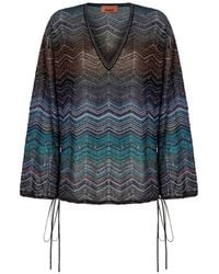 Missoni - Chevron-Pattern Tie-Detail Blouse - Lyst