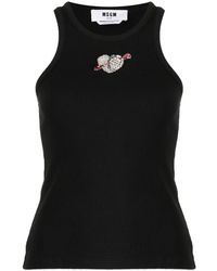 MSGM - Top De Canalé Con Aplique De Corazón - Lyst