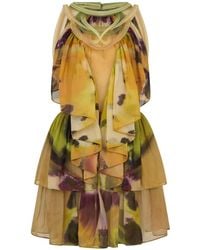 Alberta Ferretti - Floral-Print Ruffled Mini Dress - Lyst