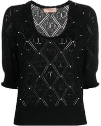Twinset - Embellished Pointelle-Knit Top - Lyst