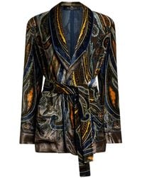 Etro - Fluwelen Jack Met Paisley-Patroon En Ceintuur - Lyst