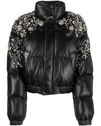 Philipp Plein - Crystal-Embellished Leather Puffer Jacket - Lyst