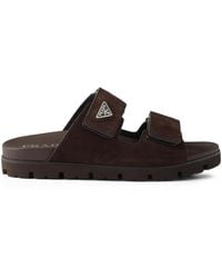 Prada - Triangle-Logo Suede Sandals - Lyst
