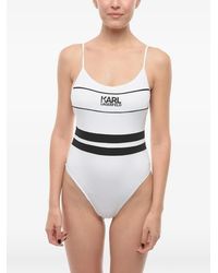 KARL LAGERFELD - Logo-Print Striped Swimsuit - Lyst