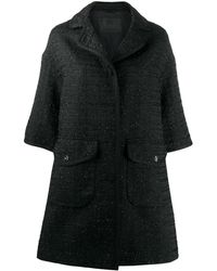 Herno Elbow-length Sleeved Tweed Coat - Black