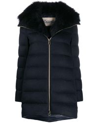 Herno Doudoune mi-longue à col bordé de fourrure - Bleu