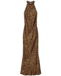 Twinset - Long Animal Print Satin Halterneck Dress - Lyst